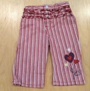 100% Cotton Faded Glory Striped Red Girls Bottoms with Heart Embroidery